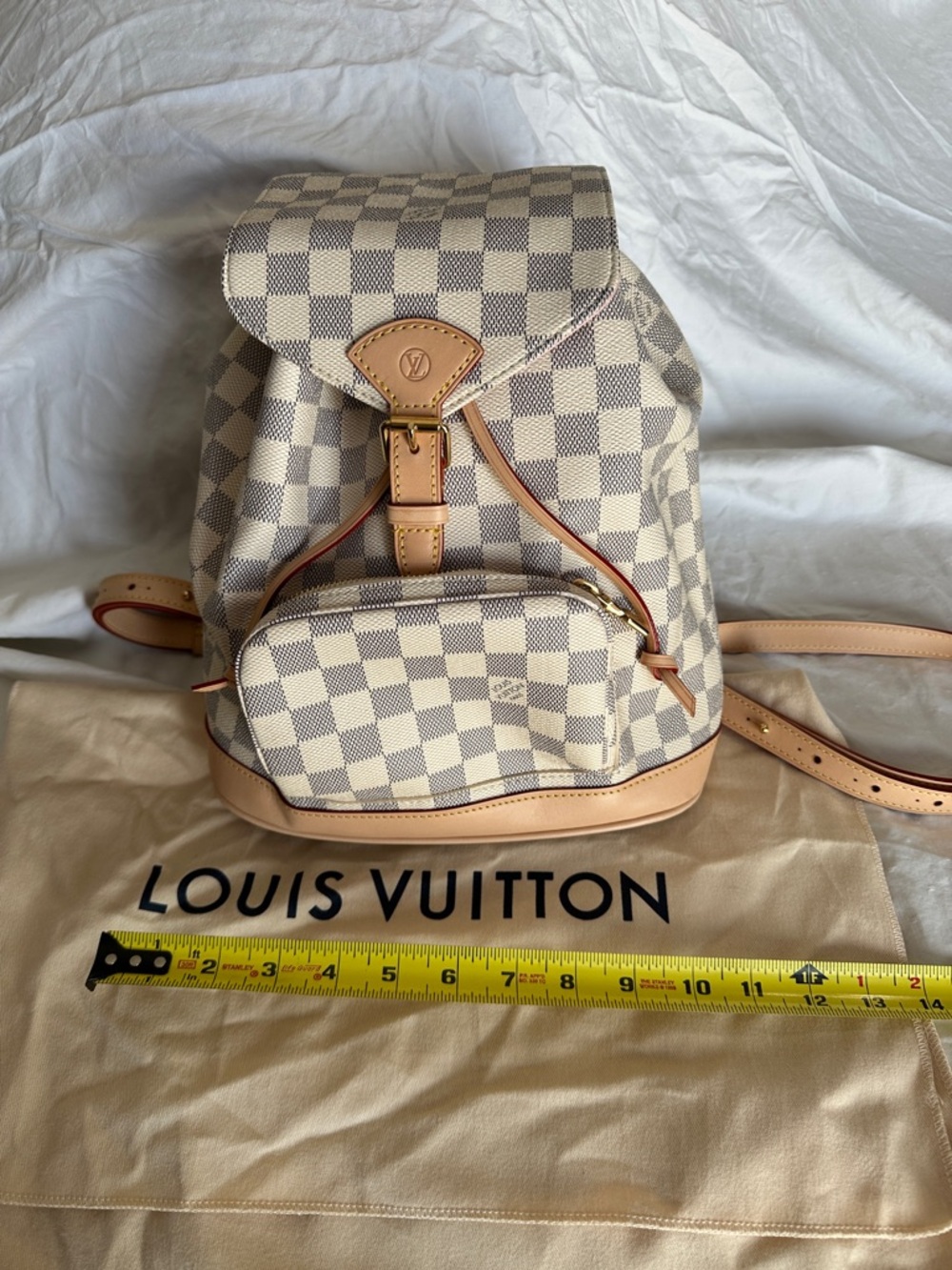 Louis Vuitton Damier Azur Check Mini Backpack in Cream and Tan Leather Trim